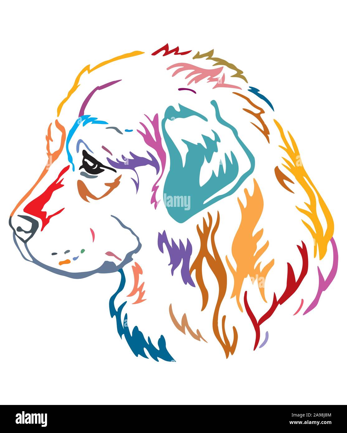 Contour contour décoratives colorées portrait de chien de berger du Caucase à la recherche d'illustration vectorielle, de profil, en différentes couleurs isolated on white b Illustration de Vecteur