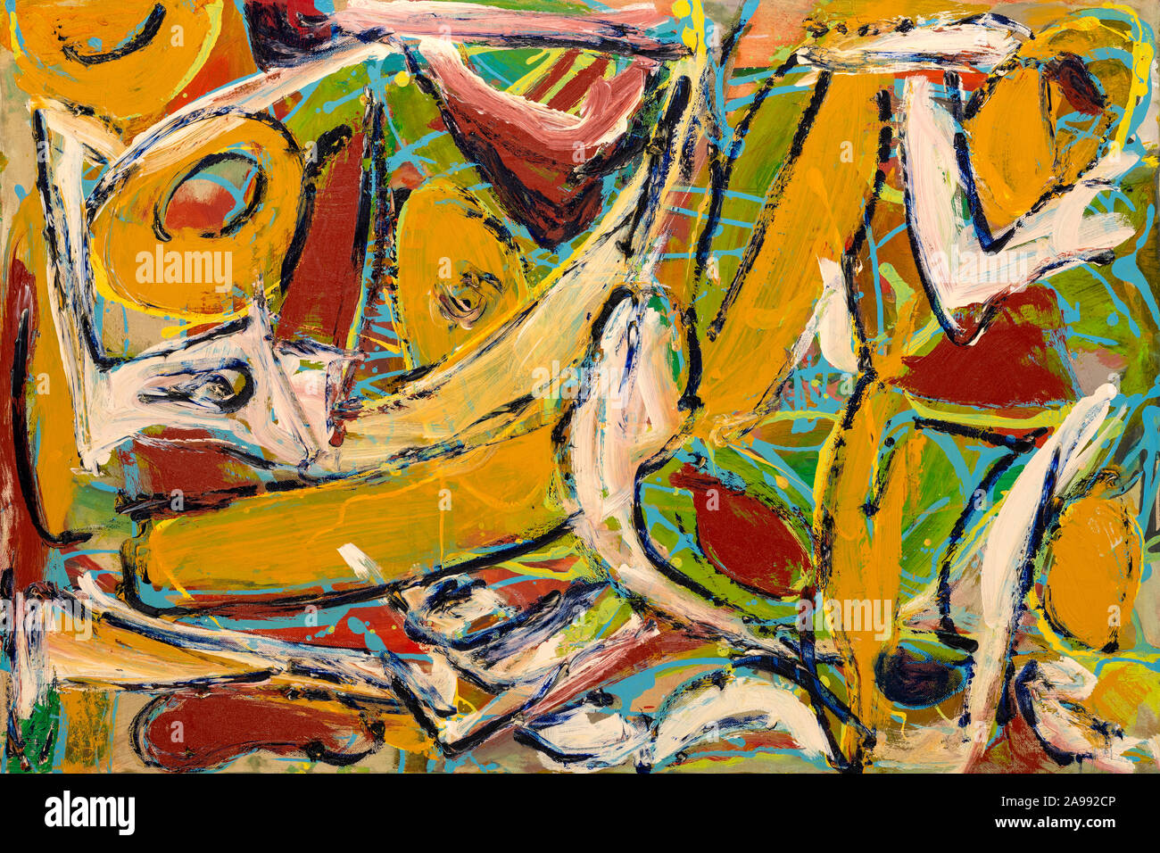 La peinture abstraite avec des couleurs vives, des formes solides et pâteuses de textures. Banque D'Images