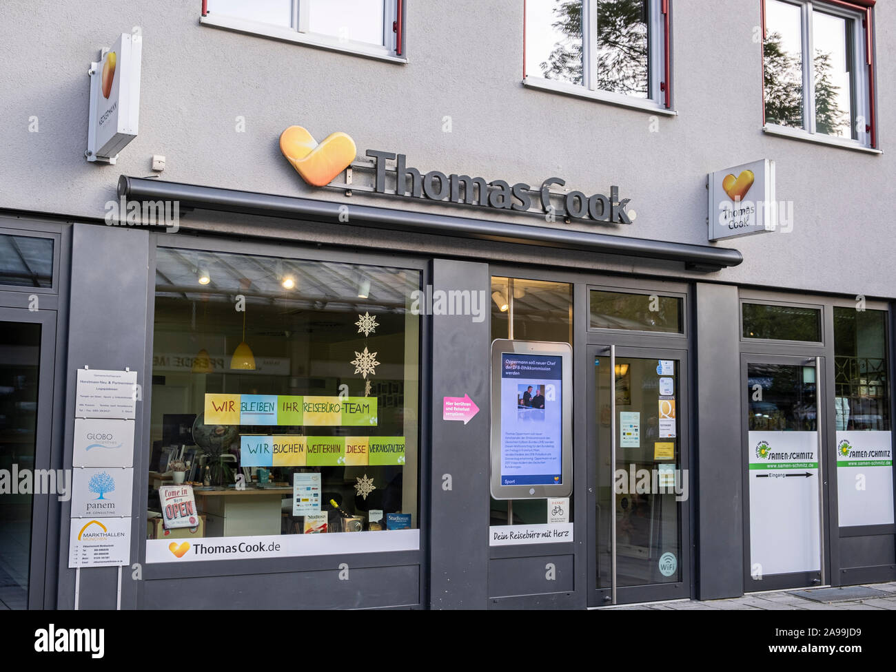 Munich, le 30 octobre, 2019 : Thomas Cook Group plc à Munich, Allemagne. Thomas Cook Group plc est un groupe de voyage mondial. Banque D'Images