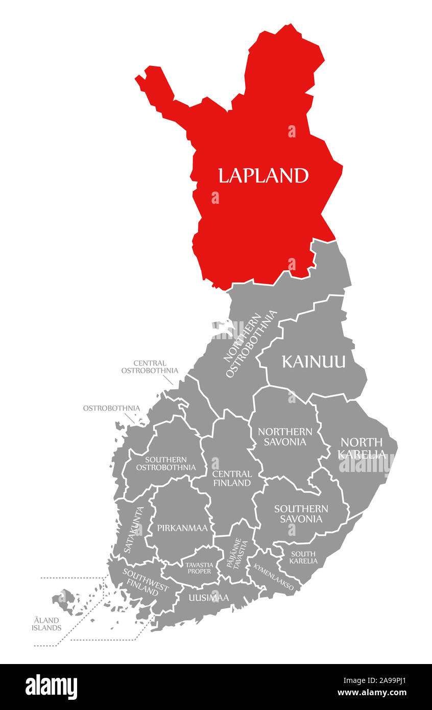 La Laponie en évidence dans rouge Carte de Finlande Banque D'Images