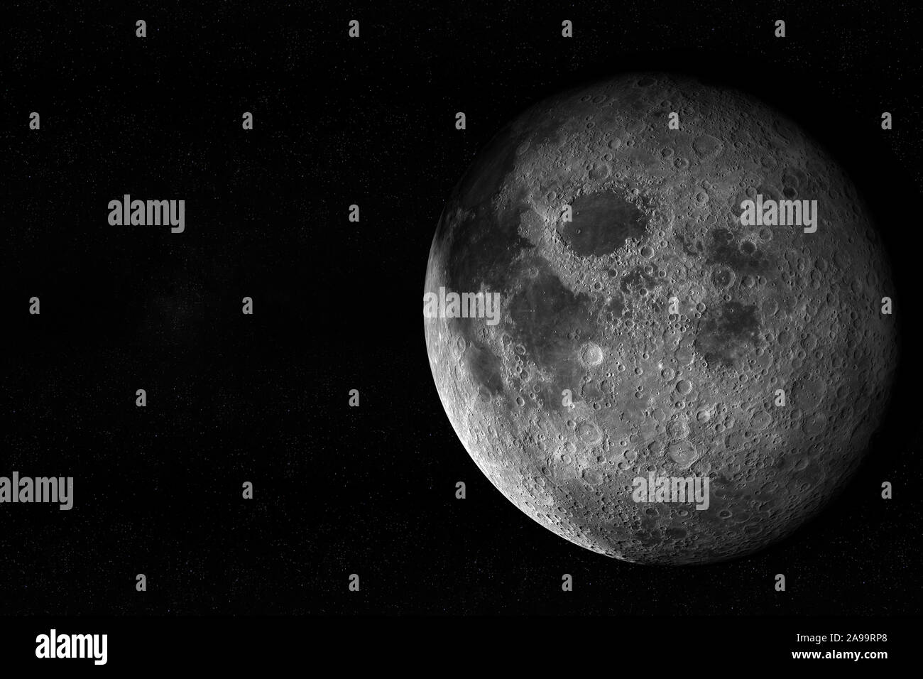 Mare Fecunditatis ou la mer de la fécondité dans la surface lunaire de la lune, 3D Rendering Banque D'Images