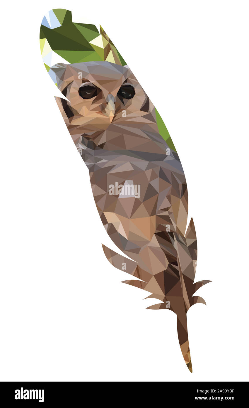 Low poly illustration d'un hibou assis sur une branche dans un arbre dans la forme d'une plume Banque D'Images Low poly illustration d'un hibou assis sur une branche dans un arbre dans la forme d'une plume Banque D'Images