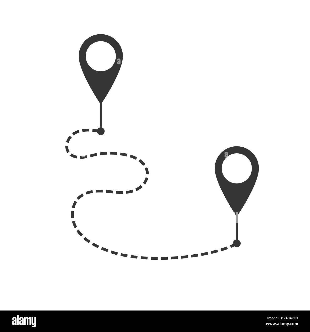 Destination de l'icône de point. Vector illustration. L'icône de localisation route isolée. Deux axes d'emplacement en pointillés avec pointillés Illustration de Vecteur