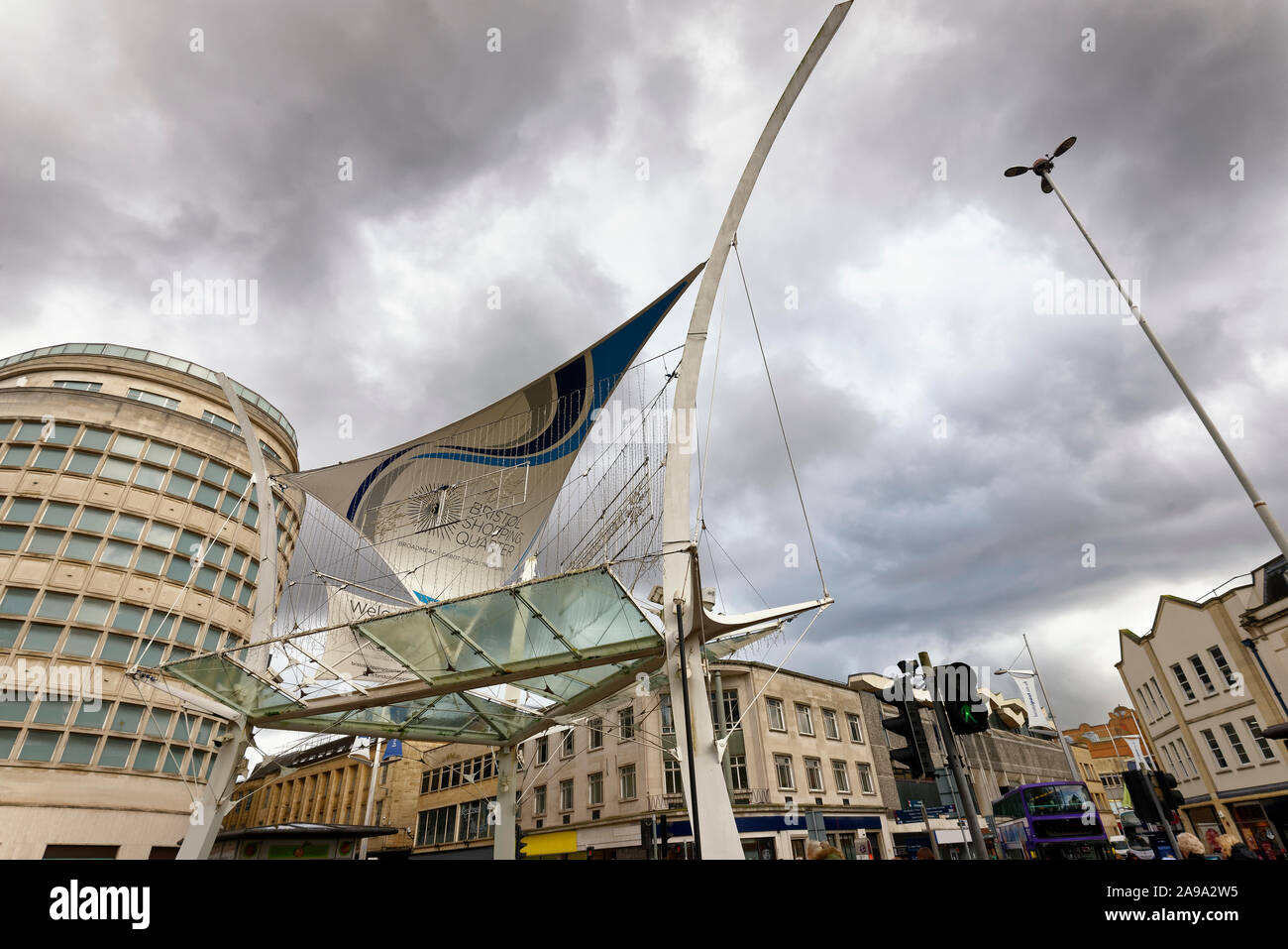 Bristol Shopping quater sur un jour de tempête Banque D'Images