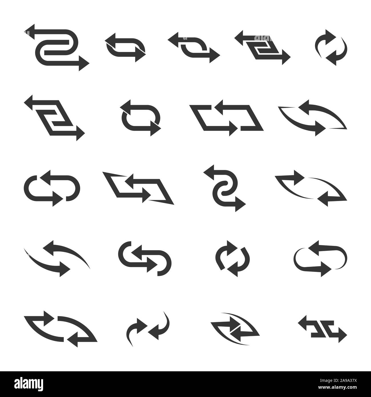 Jeu de flèches vectorielles. Réinitialisation noir des symboles. Rechargement vecteur flèche. Des flèches de rotation isolée. Illustration de Vecteur