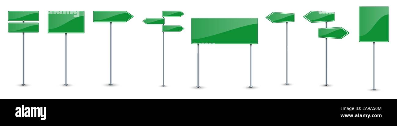Ensemble de green road, panneaux de texte. La signalisation routière isolés. Vector illustration. Panneaux de circulation. Illustration de Vecteur