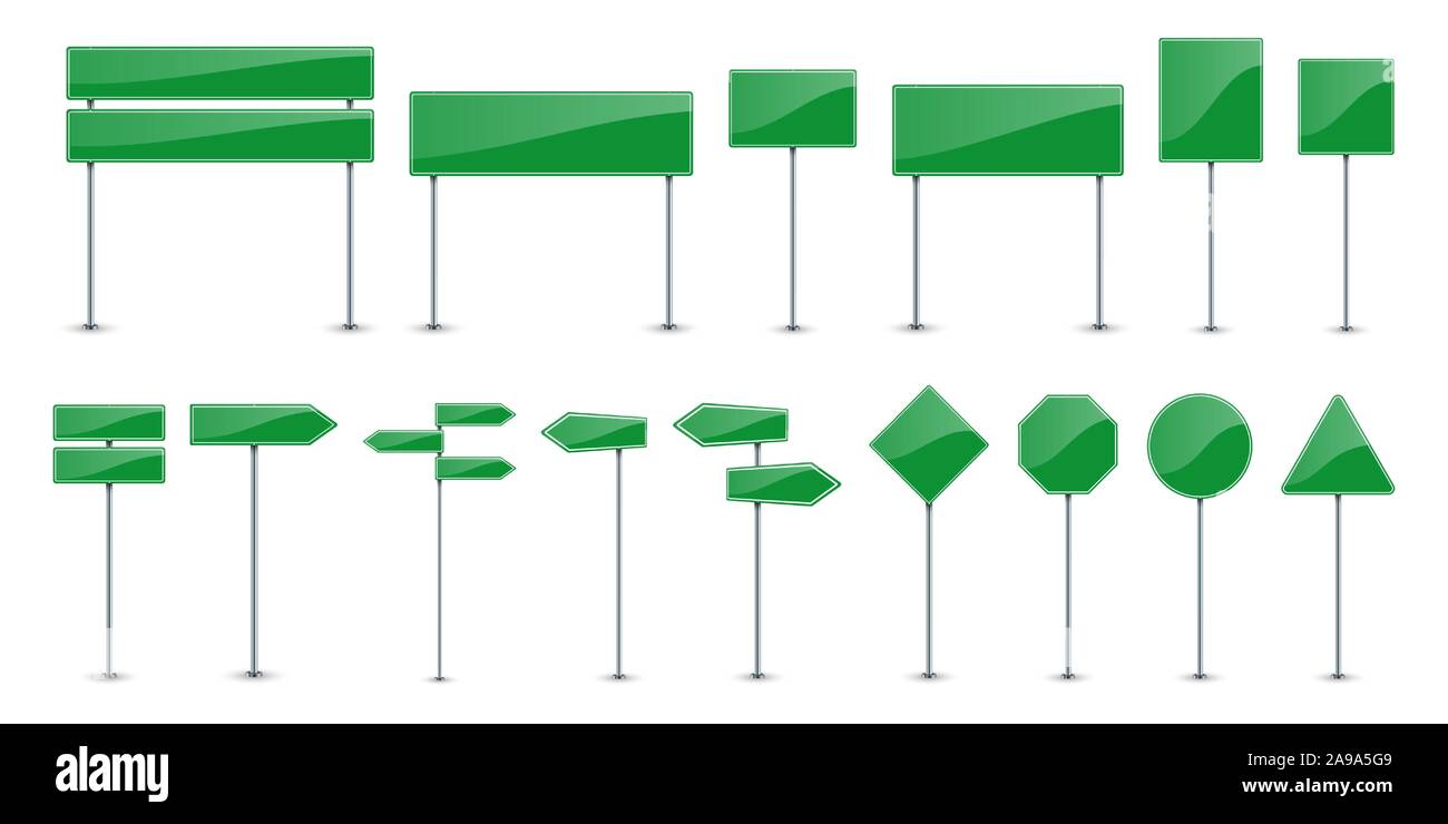 Ensemble de green road, panneaux de texte. La signalisation routière isolés. Vector illustration. Panneaux de circulation. Illustration de Vecteur
