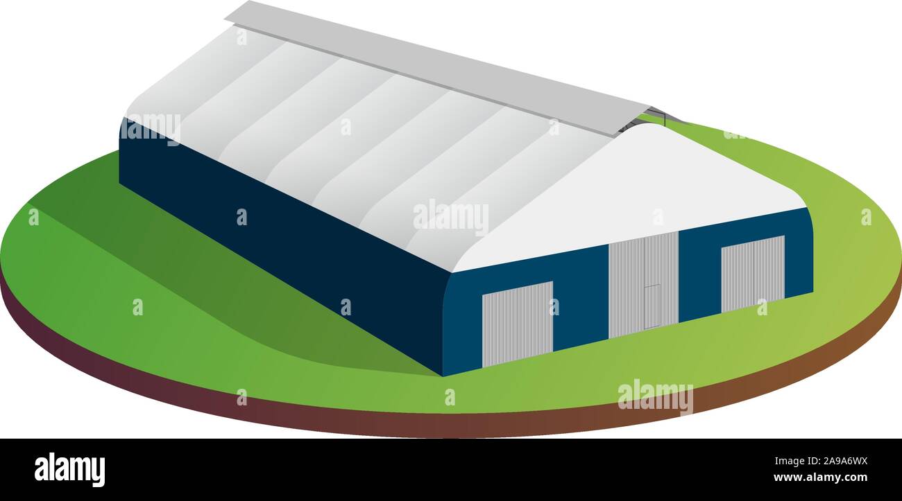 Tente à bâbord d'auvent entrepôt temporaire exposition tunnel hall avion hangar. Construction d'une grange usine de construction d'éléments filaires. Illustration 3d vectorielle isométrique Illustration de Vecteur