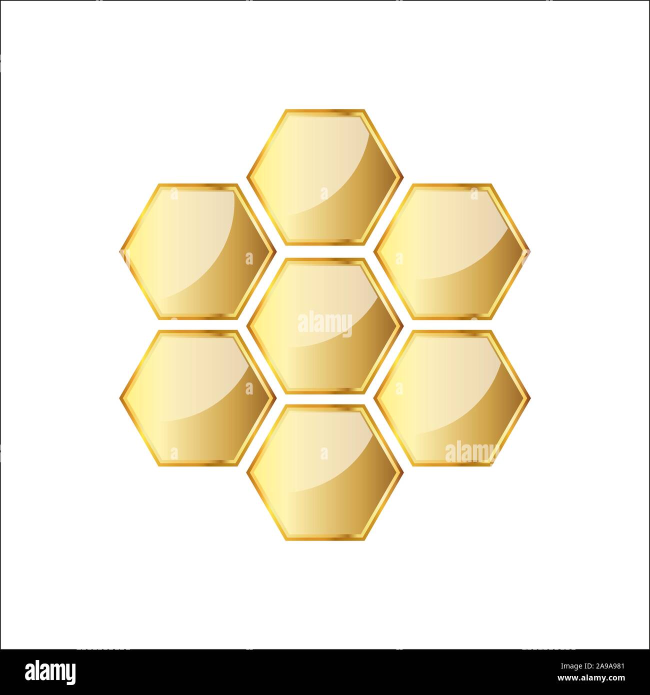 Brillant doré icône Honeycomb. Vector illustration. Plus isolé en nid d'arrière-plan blanc. Illustration de Vecteur
