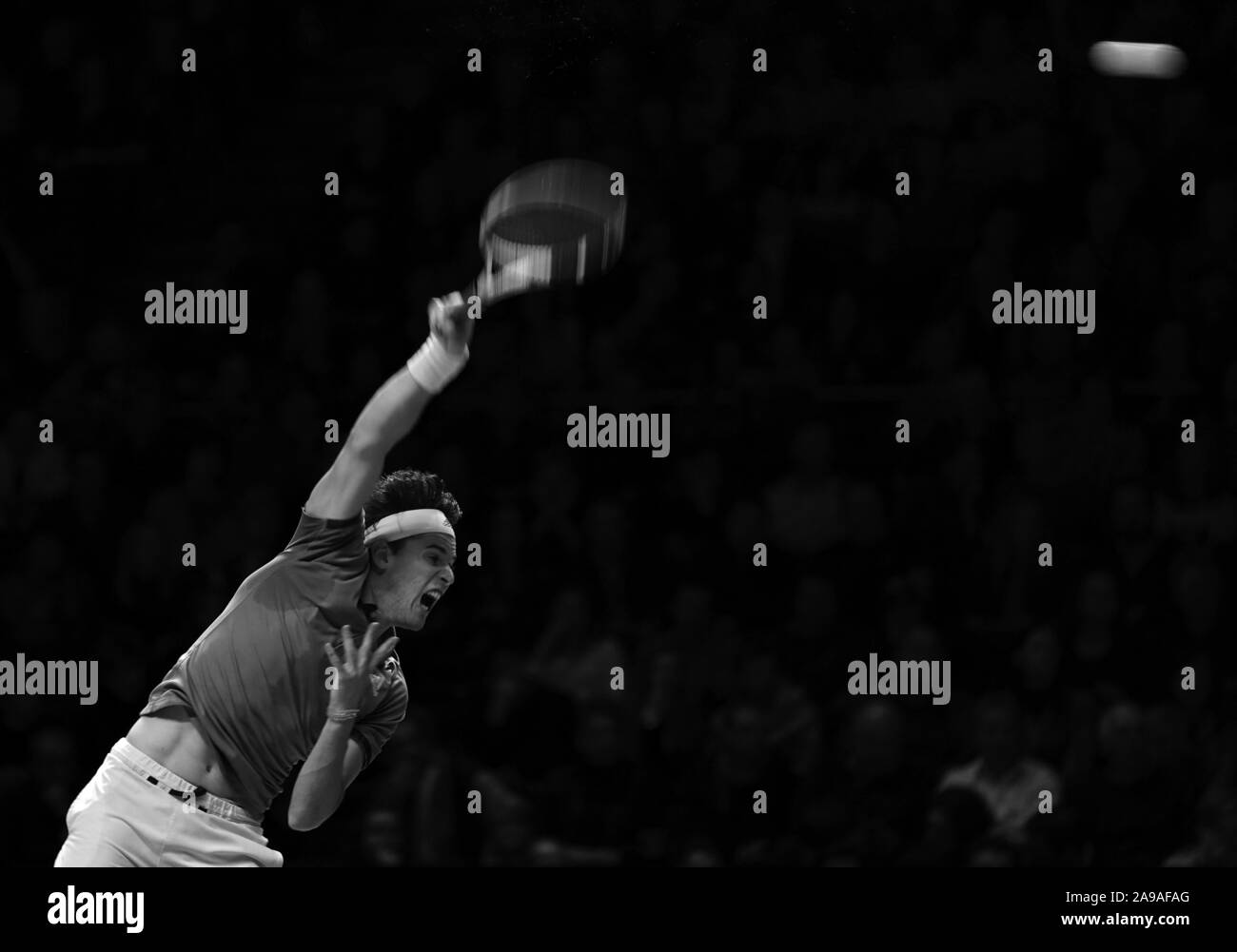 Dominic Thiem sur trois jours de la finale de l'ATP Nitto l'O2 Arena, Londres. Banque D'Images