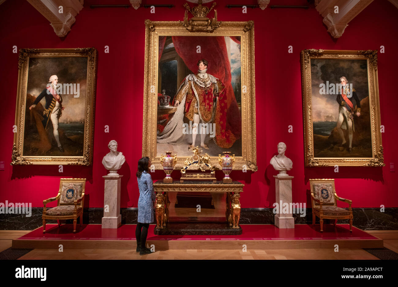 Le Queen's Gallery, Buckingham Palace, London, UK. 14 novembre 2019. George IV : Art et Spectacle, présentant son aperçu de l'exposition Une collection d'art, dont une grande partie reste dans la Collection Royale. L'exposition est présentée du 15 novembre 2019 - 3 mai 2020. Image : Sir Thomas Lawrence - George IV, 1821. Credit : Malcolm Park/Alamy Live News. Banque D'Images