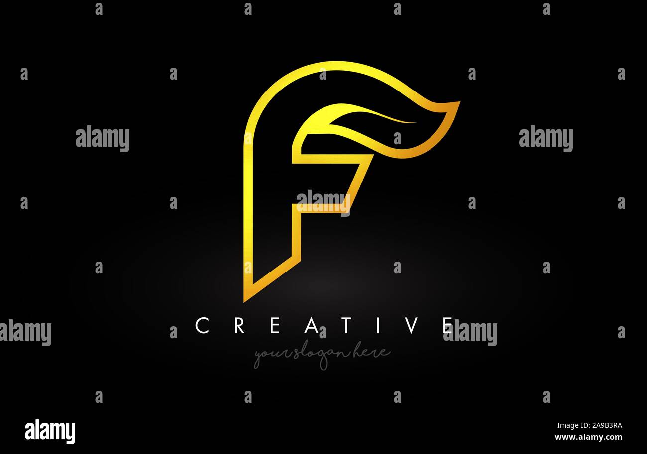 Lettre F Golden Leaf Monogram Icône Logo Design avec des couleurs jaune d