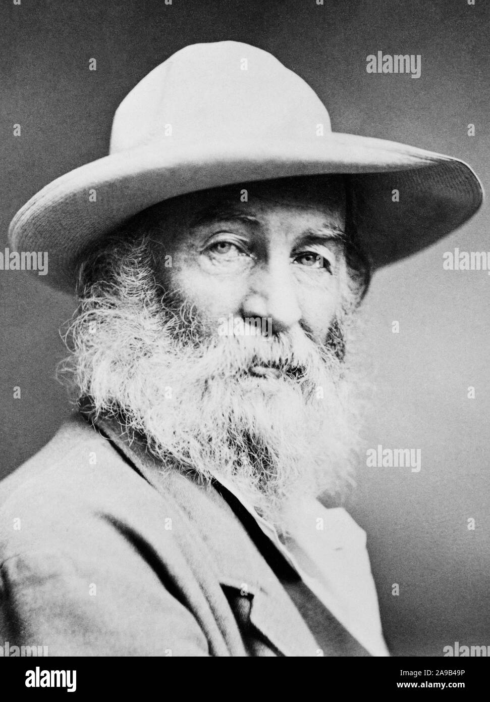 Vintage photo portrait de poète, essayiste et journaliste Walt Whitman (1819 - 1892). Photo vers 1870. Banque D'Images