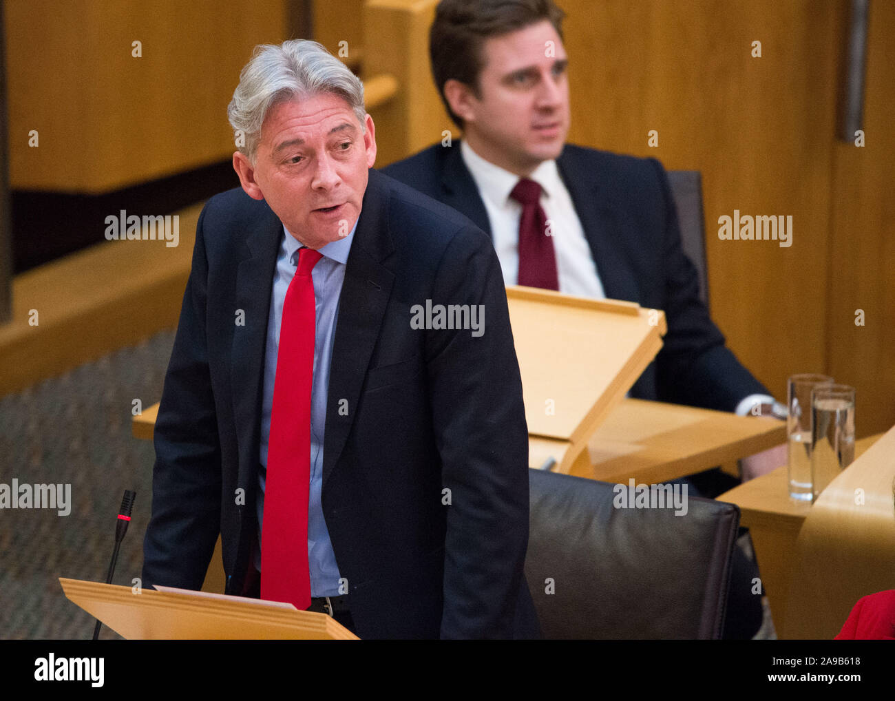 Edinburgh, Royaume-Uni. 14 novembre 2019. Sur la photo : Richard Leonard MSP - Leader du Parti travailliste écossais. Session hebdomadaire de premier ministres Questions au parlement écossais pendant le compte à rebours pour l'élection générale pour le 12 décembre. Banque D'Images