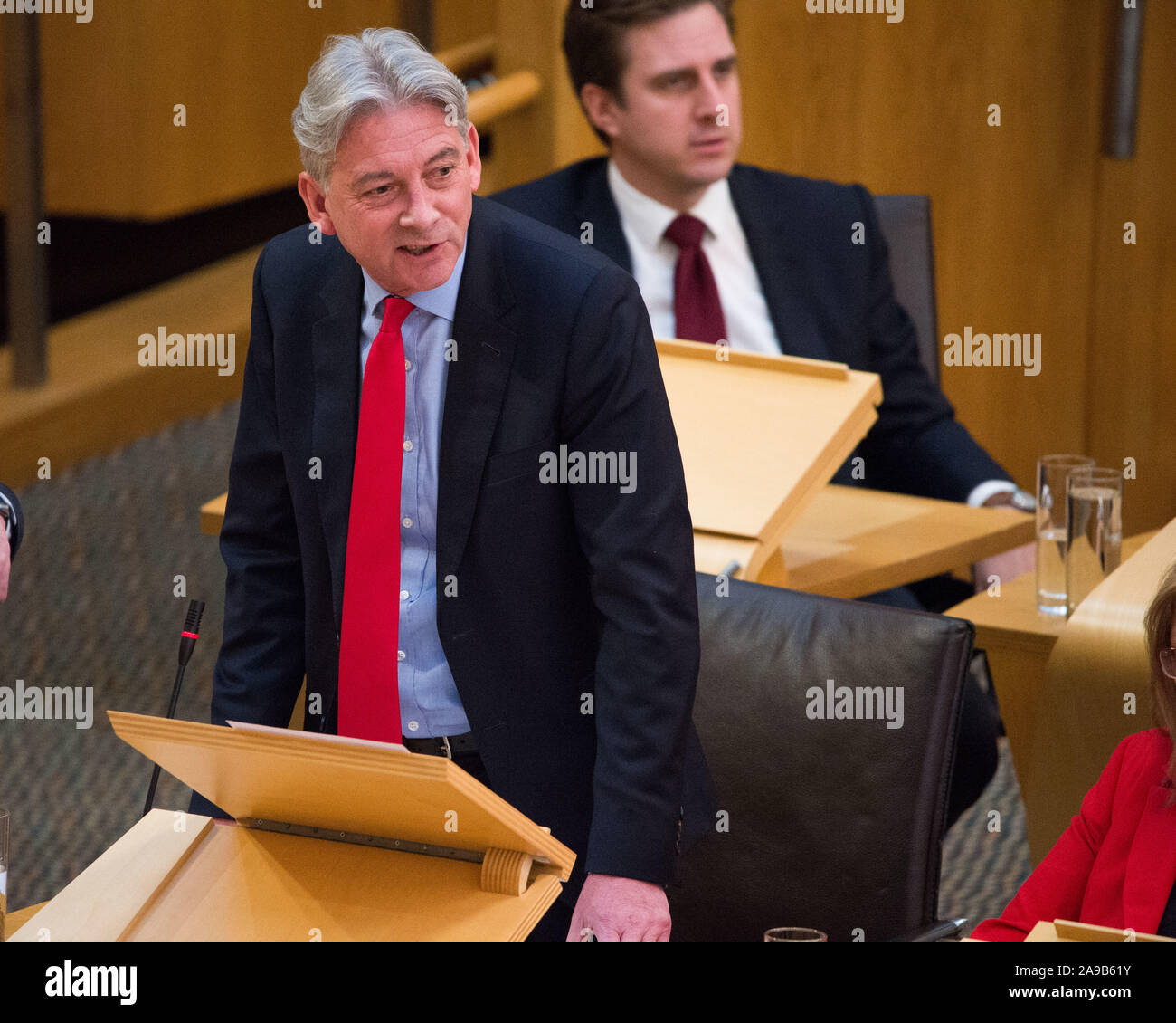 Edinburgh, Royaume-Uni. 14 novembre 2019. Sur la photo : Richard Leonard MSP - Leader du Parti travailliste écossais. Session hebdomadaire de premier ministres Questions au parlement écossais pendant le compte à rebours pour l'élection générale pour le 12 décembre. Banque D'Images