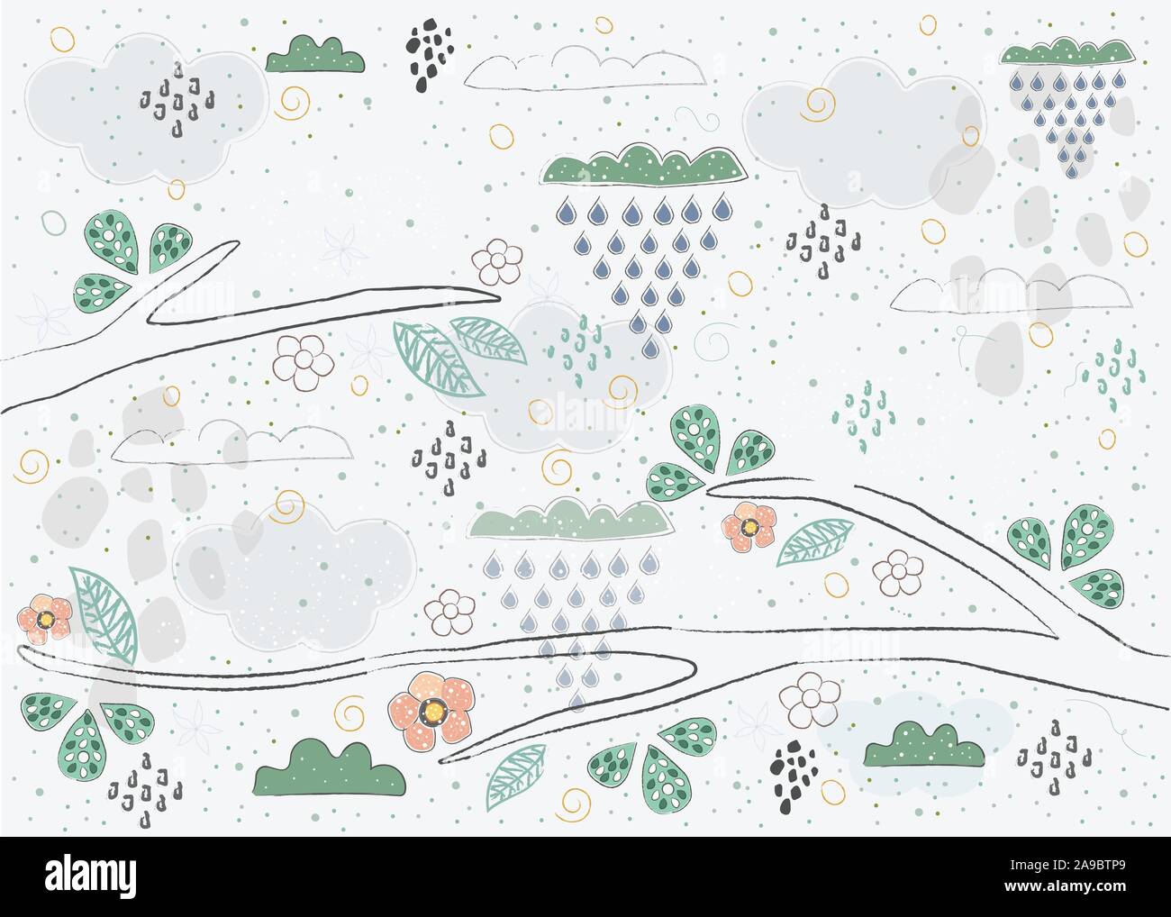 Oiseaux assis sur les branches d'arbres. Vector Illustration. Jour nuageux Illustration de Vecteur