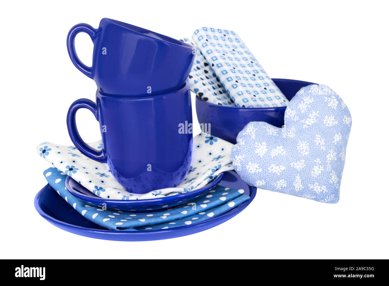 Des plats et des serviettes de table bleu style pays Banque D'Images