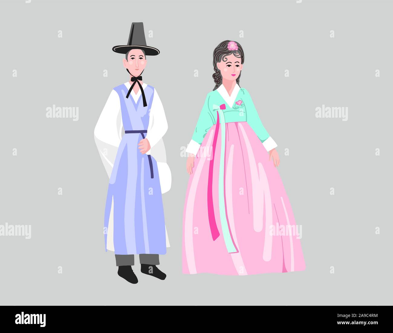 En couple, porter des robes traditionnelles coréennes costume coréen hanbok Illustration de Vecteur