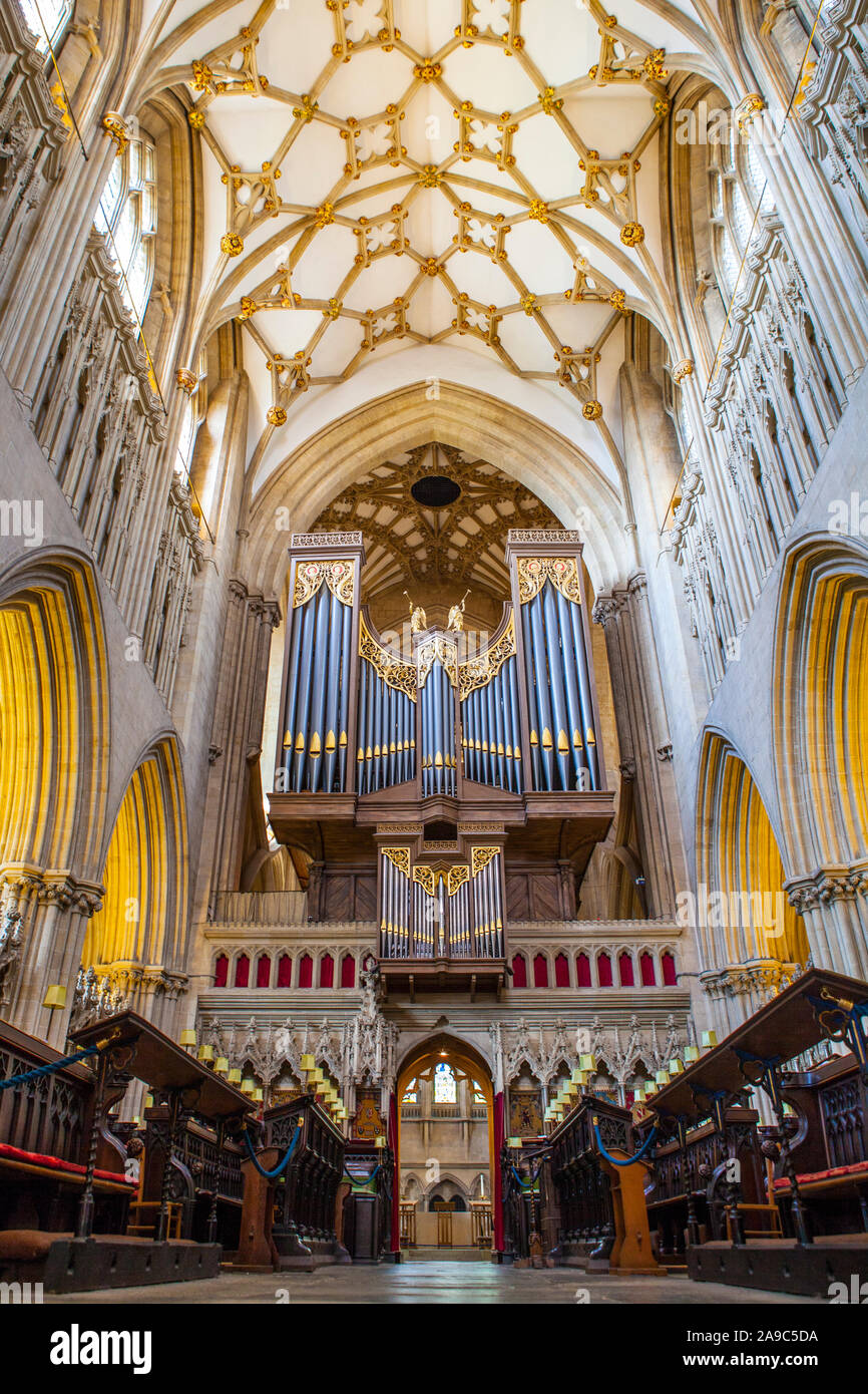 Wells, UK - 8 août 2013 : Une vue de l'intérieur de l'orgue dans la magnifique cathédrale de Wells Wells, Somerset. La cathédrale de Wells est une anglicane cath Banque D'Images