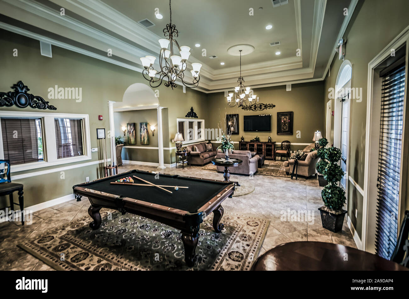 Le pavillon comprend une table de billard à Cypress Cove Maisons de vacances dans la région de Mobile, Alabama. Le complexe d'appartements est détenu et exploité par Sealy. Banque D'Images