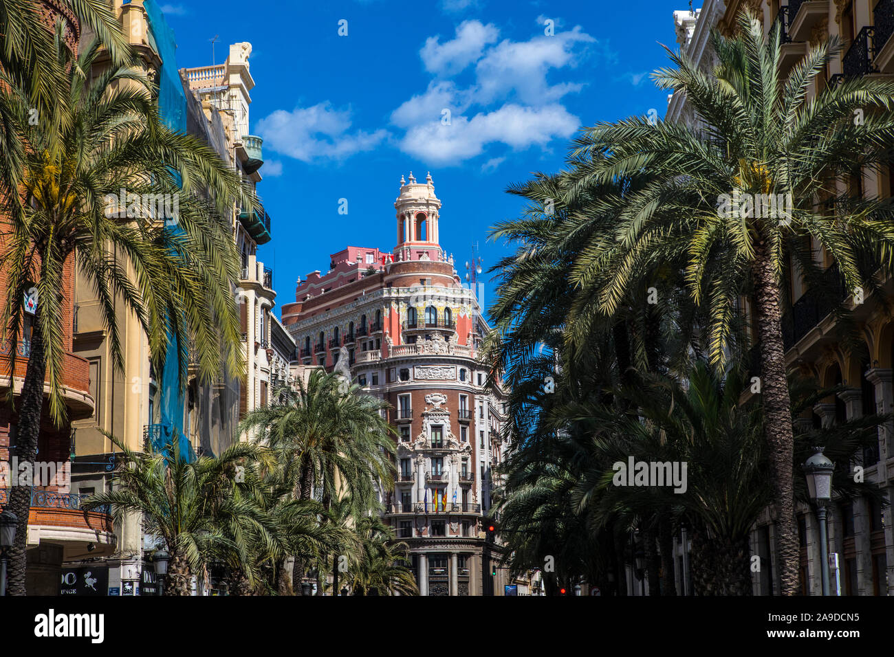 Une vue sur la magnifique façade de la siège de la Banco de Valencia, ou la Banque de Valence, dans le centre historique de la ville de Valence en Espagne. Banque D'Images