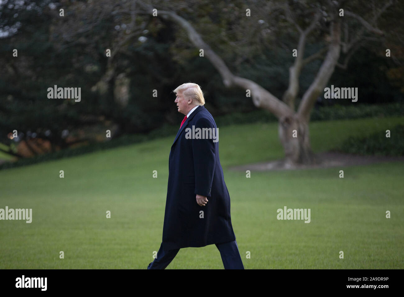 Washington, District de Columbia, Etats-Unis. 14Th Nov, 2019. Le Président des Etats-Unis, Donald J. Trump promenades à bord d'un marin à la Maison Blanche à Washington, DC, États-Unis, le Jeudi, Novembre 14, 2019, alors qu'il part pour un "Keep America Great'' rassemblement à Bossier City, en Louisiane. Credit : Stefani Reynolds/CNP/ZUMA/Alamy Fil Live News Banque D'Images