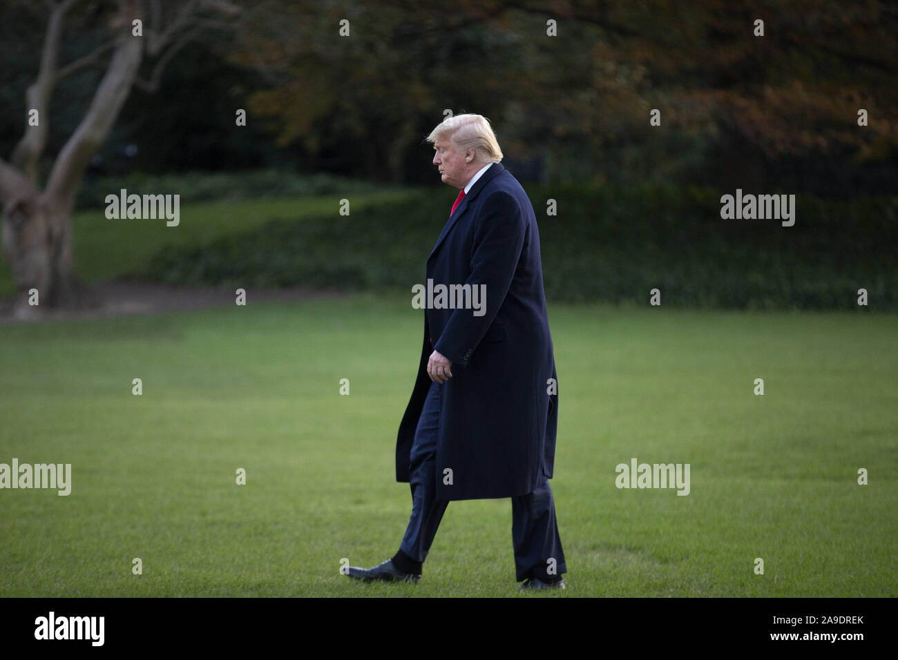 Washington, District de Columbia, Etats-Unis. 14Th Nov, 2019. Le Président des Etats-Unis, Donald J. Trump promenades à bord d'un marin à la Maison Blanche à Washington, DC, États-Unis, le Jeudi, Novembre 14, 2019, alors qu'il part pour un "Keep America Great'' rassemblement à Bossier City, en Louisiane. Credit : Stefani Reynolds/CNP/ZUMA/Alamy Fil Live News Banque D'Images