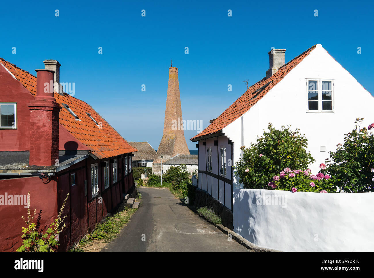 Bornholm, Sandvik, maisons typiques, fumoir, cheminée Banque D'Images
