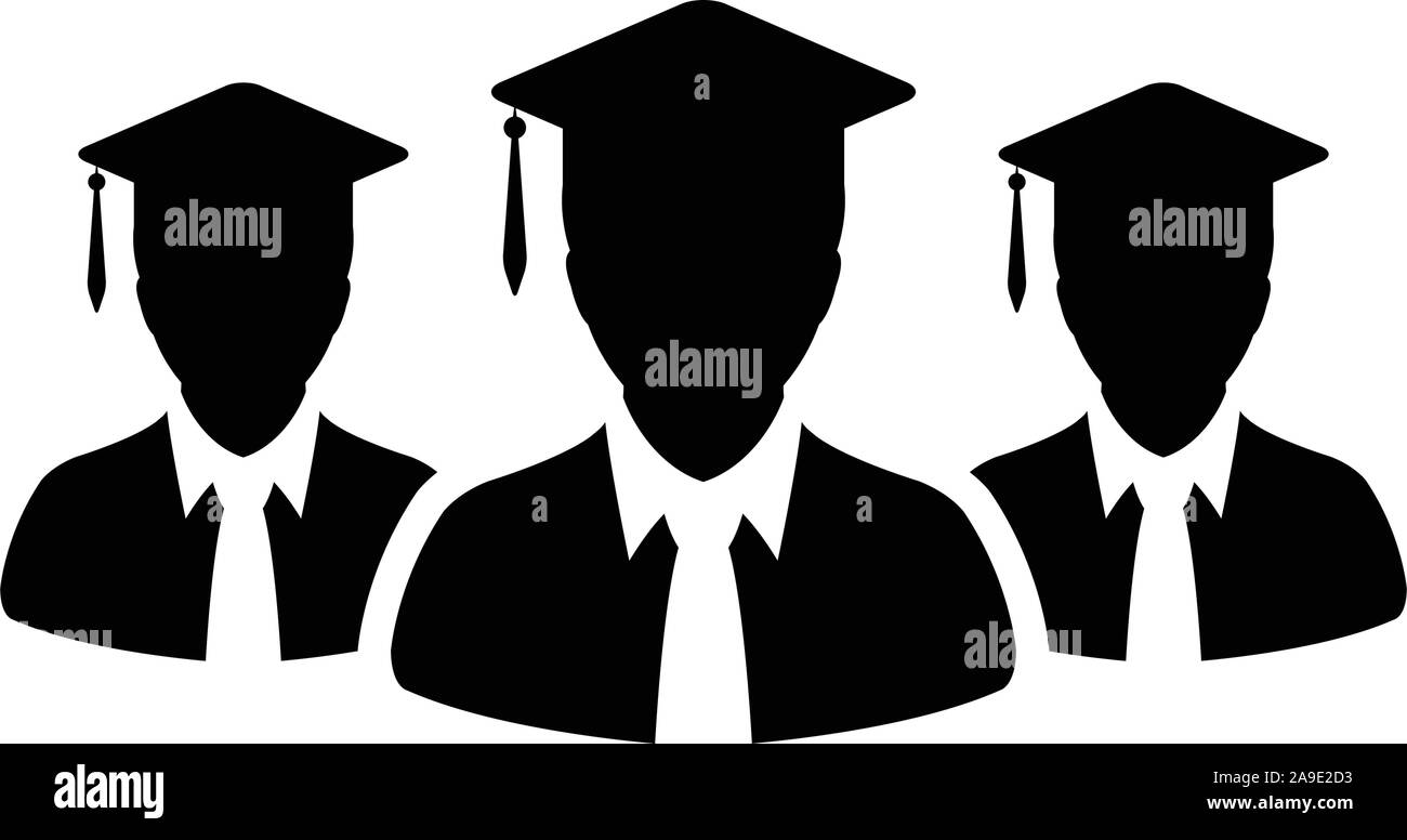 Icône de diplôme vecteur mâle groupe d'étudiants profil de personne avatar avec le symbole de chapeau de mortier pour l'école, le collège et l'université de graduation Illustration de Vecteur
