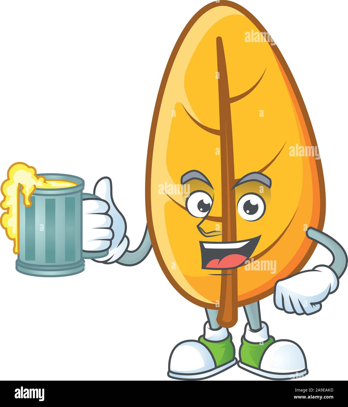 Holding sur cartoon mascot jus de feuilles d'automne jaune Illustration de Vecteur