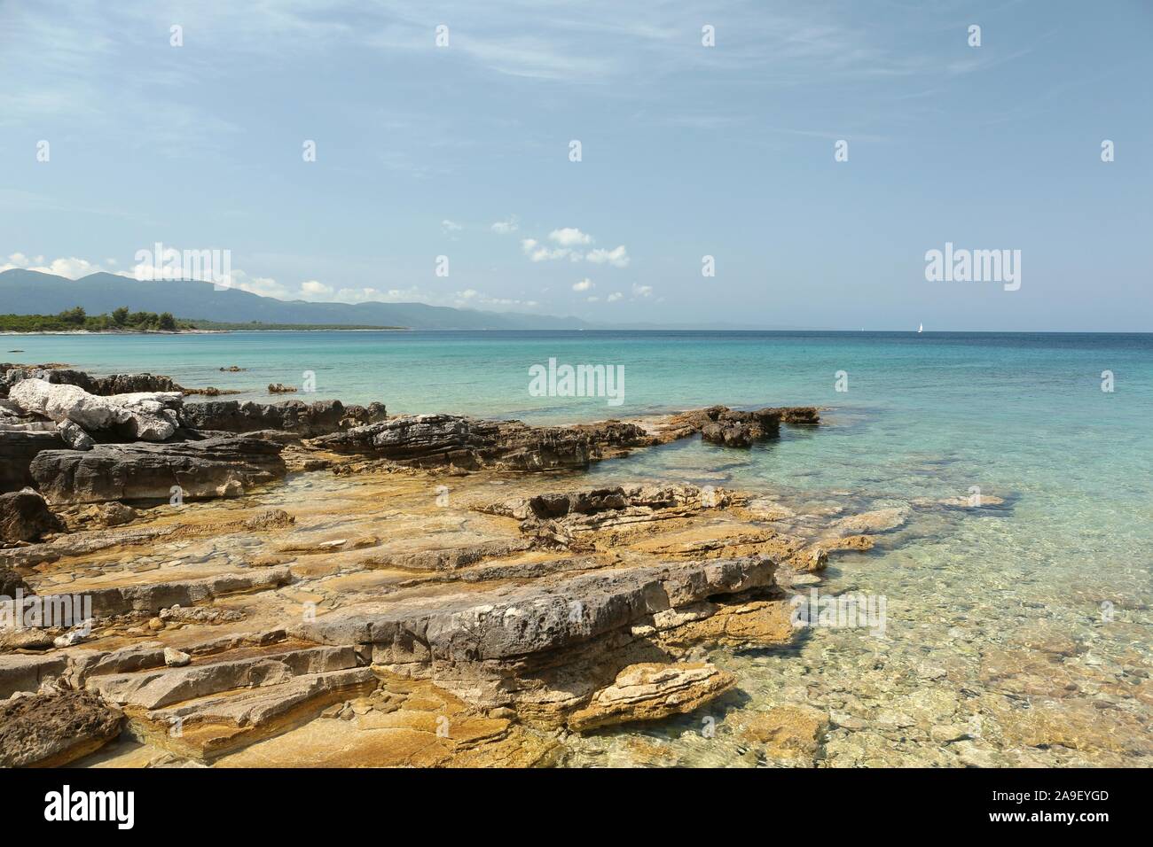 Côte de la mer Adriatique, près du village de Orebic en Croatie. Banque D'Images