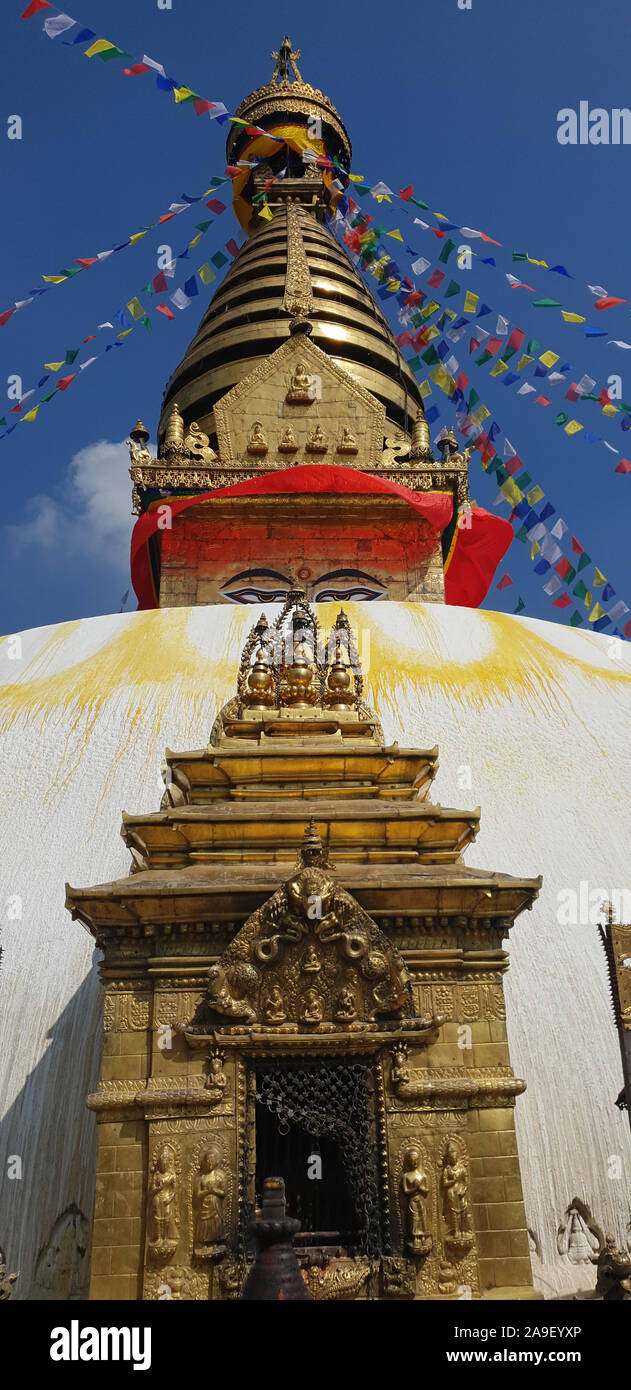 Temple de Swayambhunath (aussi connu sous le nom de Monkey Temple) Katmandou, Népal. Banque D'Images