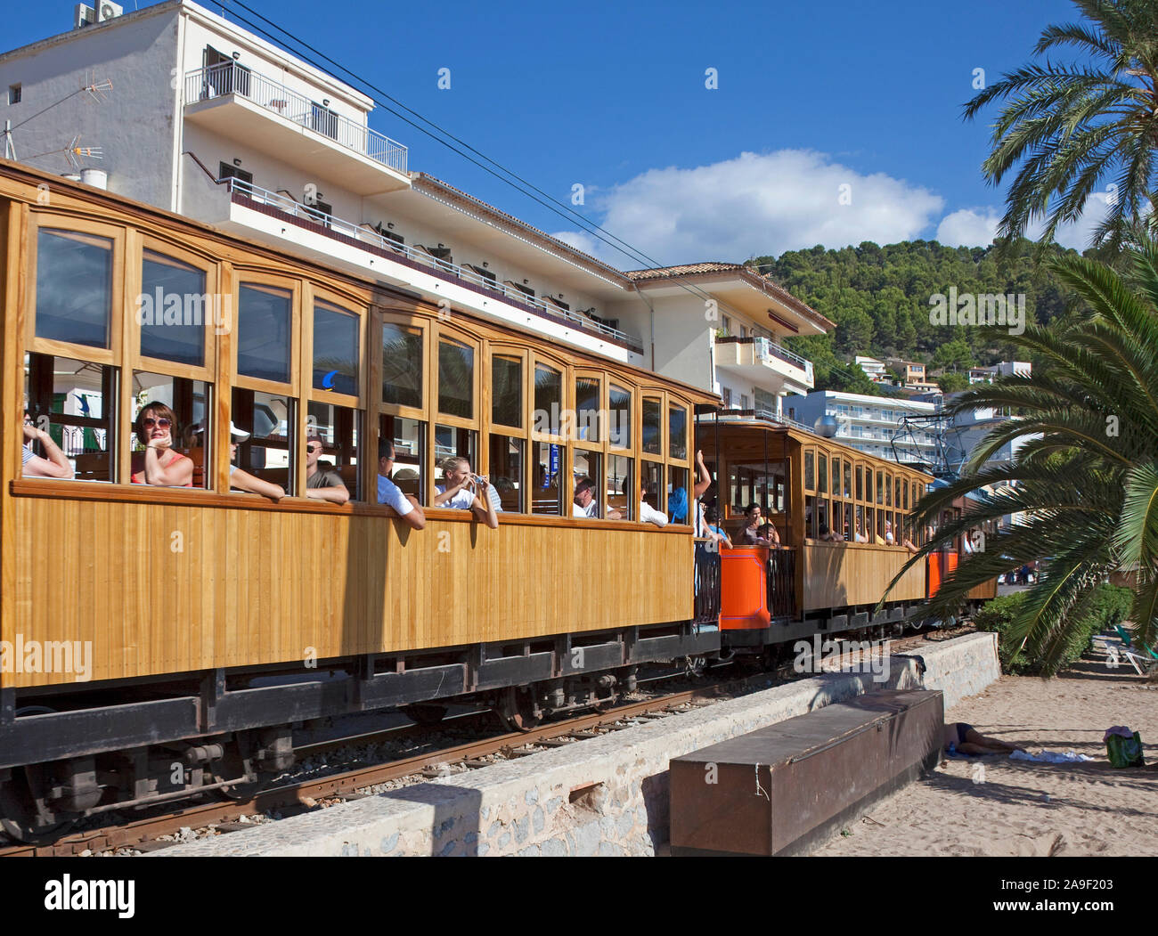 Tramway Nostalgique à Port de Soller, Soller, Majorque, îles Baléares, Espagne Banque D'Images