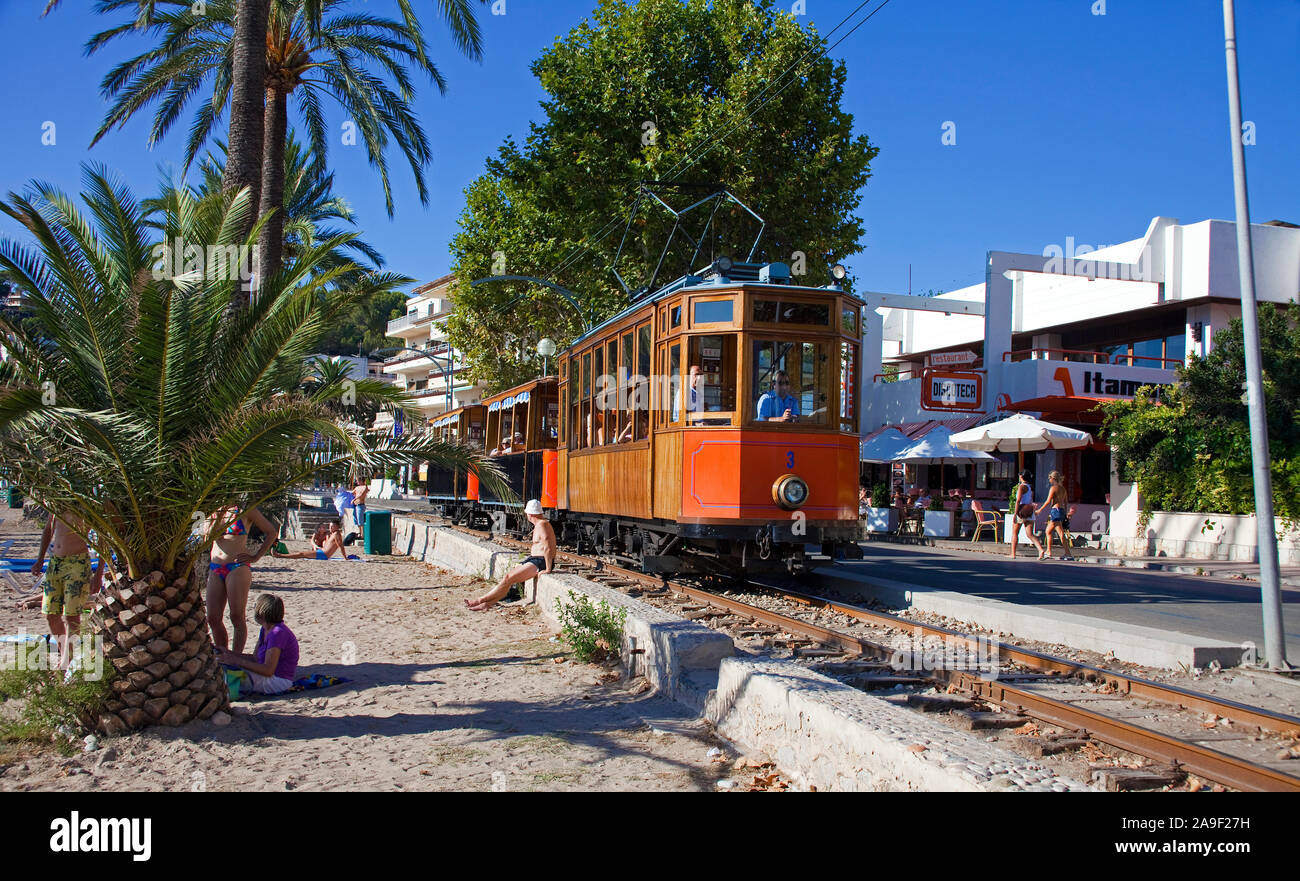 Tramway Nostalgique à Port de Soller, Soller, Majorque, îles Baléares, Espagne Banque D'Images