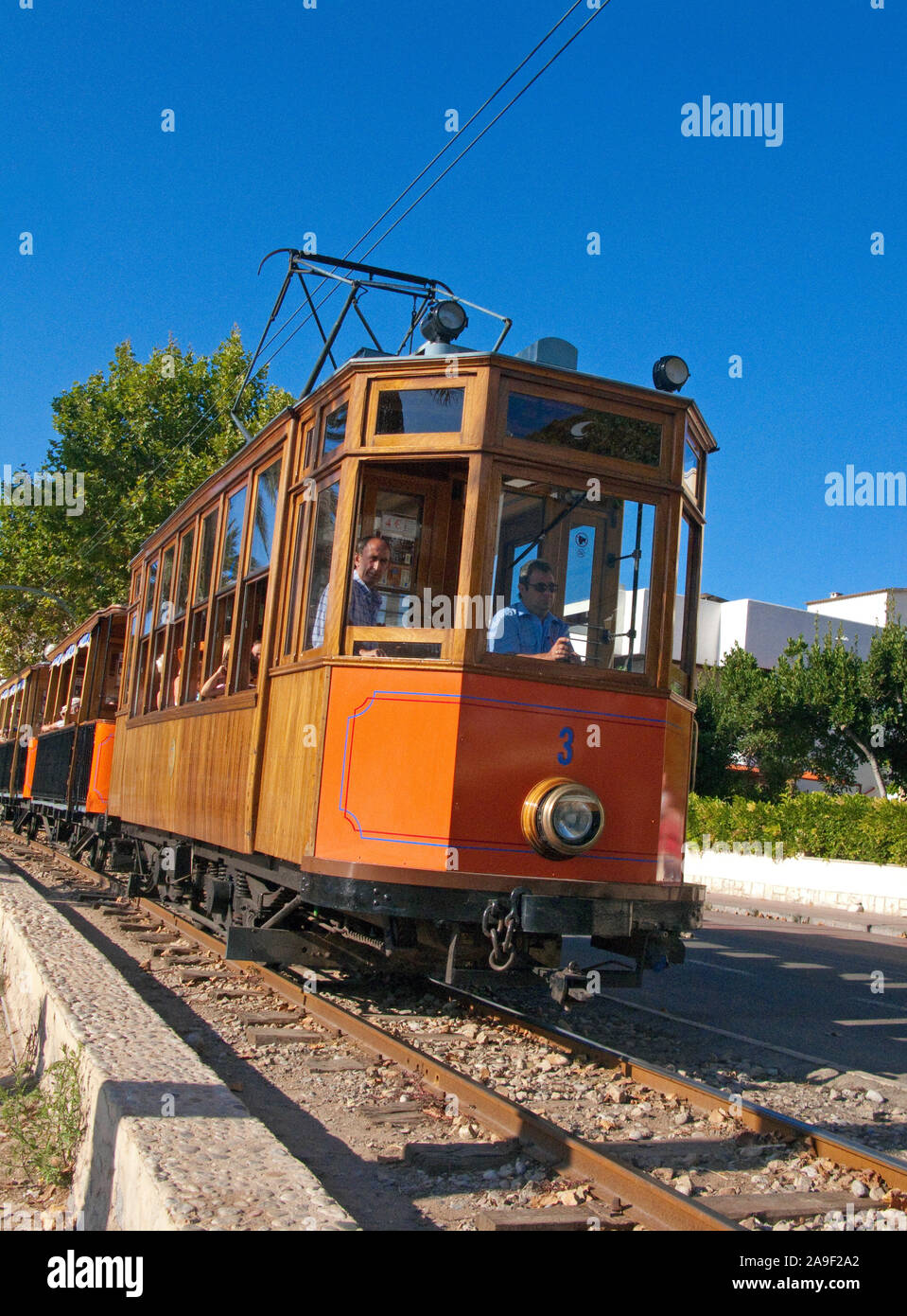Tramway Nostalgique à Port de Soller, Soller, Majorque, îles Baléares, Espagne Banque D'Images