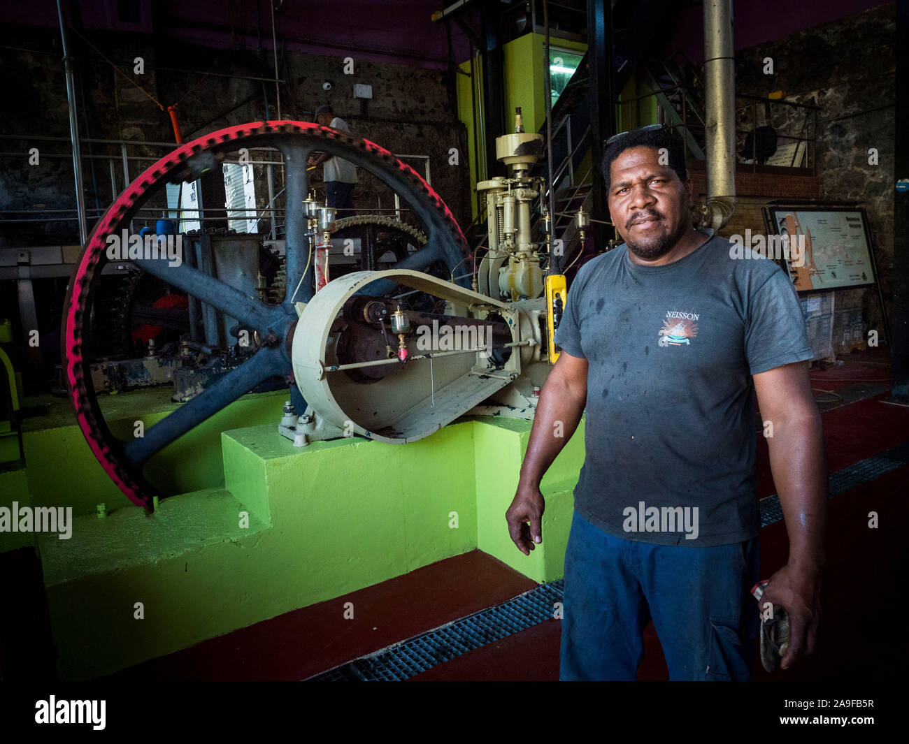 Rhum Neisson distillerie de rhum, par moteur à vapeur, moteur à vapeur, mécanicien Banque D'Images