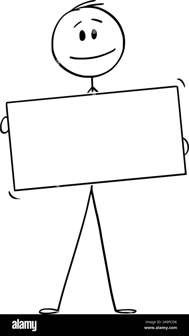 Vector cartoon stick figure dessin illustration conceptuelle de l'homme ou businessman holding empty panneau blanc. Illustration de Vecteur