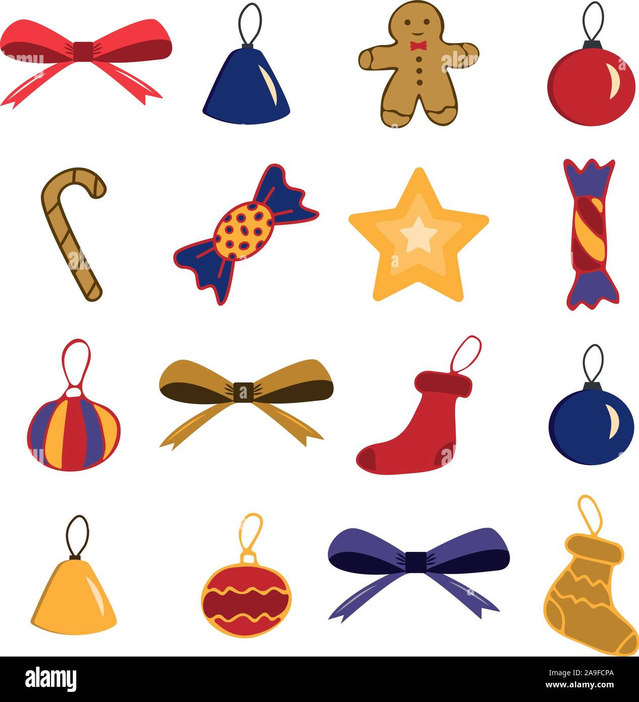 Un ensemble de décorations de Noël des jouets sur un fond blanc. Maison de vacances illustration cartoon Illustration de Vecteur