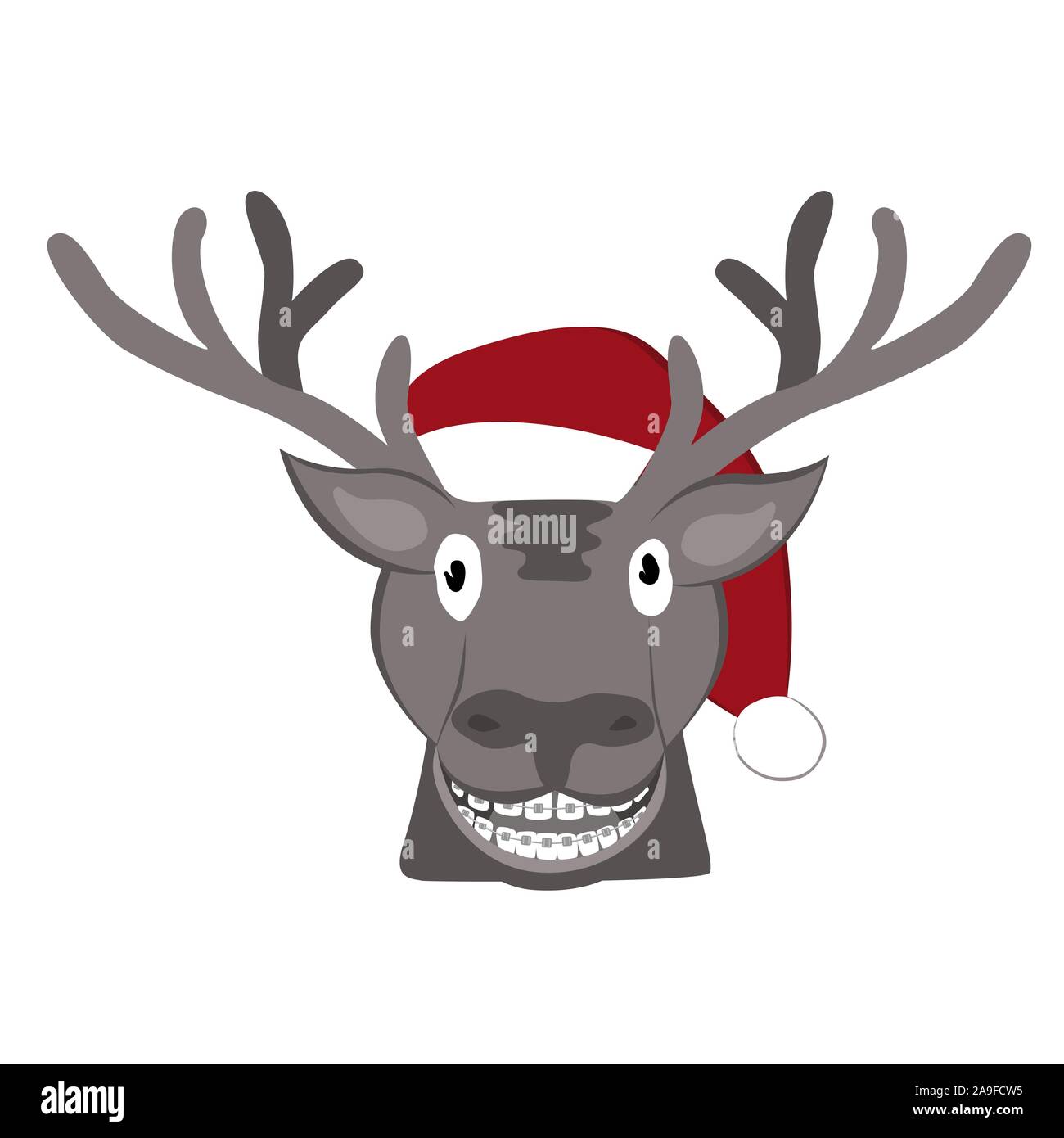 L'icône de cerfs de Noël. Red Hat de Santa Claus. Vector illustration. Cute cartoon deer. Isolé sur fond blanc Illustration de Vecteur