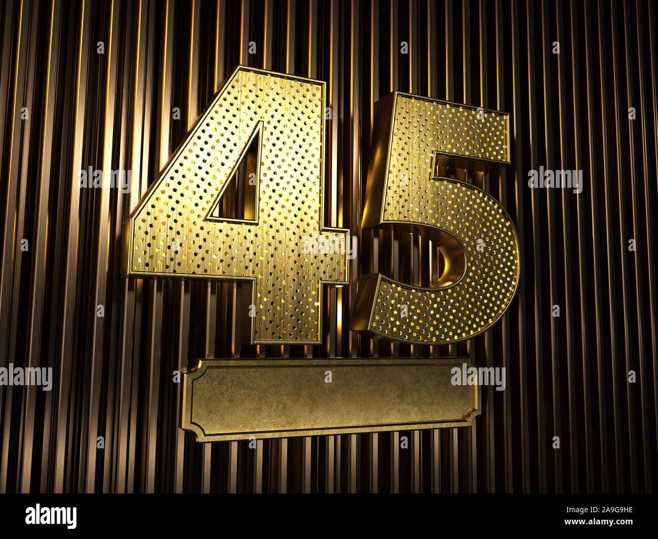 Numéro 45 (numéro quarante-cinq) perforé de petits trous sur l'arrière-plan de pièces métalliques avec la plaque pour personnalisé inscriptions. Illustrat 3D Banque D'Images