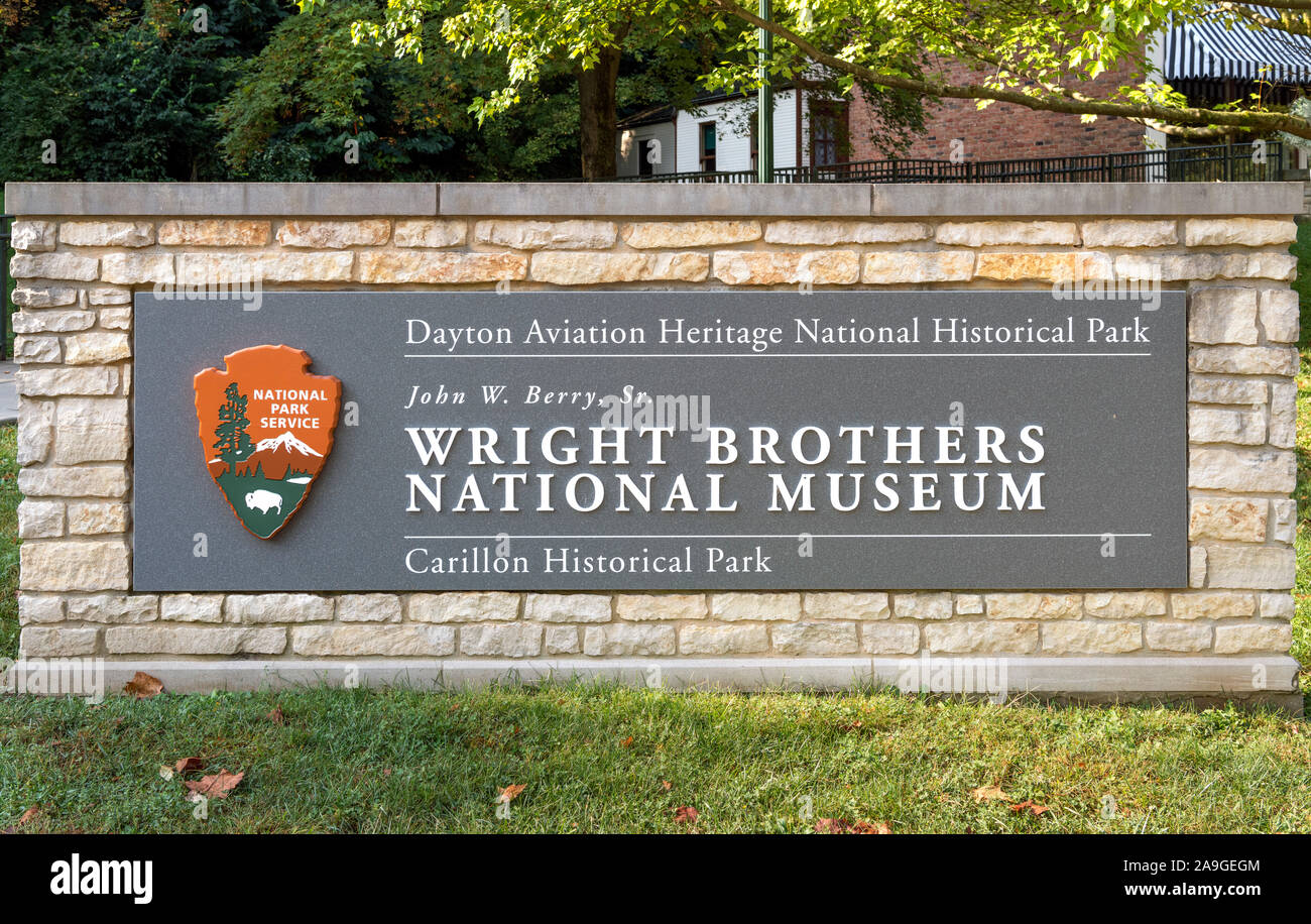 Panneau à l'Wright Brothers National Museum, Carillon Historical Park, Dayton du patrimoine aéronautique National Historical Park, Dayton, Ohio, USA Banque D'Images