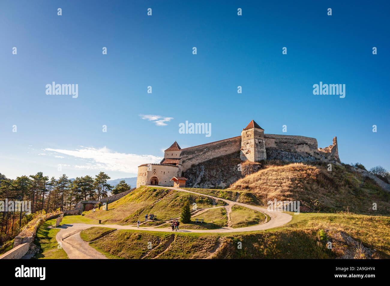 La Forteresse de Rasnov, Râșnov Citadelle, Brasov County, Carpates, Transylvanie, Roumanie. Monument Saxons historiques / Monument. Banque D'Images