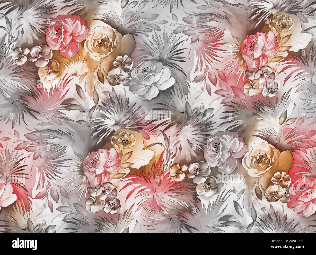 Fond de fleurs Aquarelle colorée transparente Banque D'Images