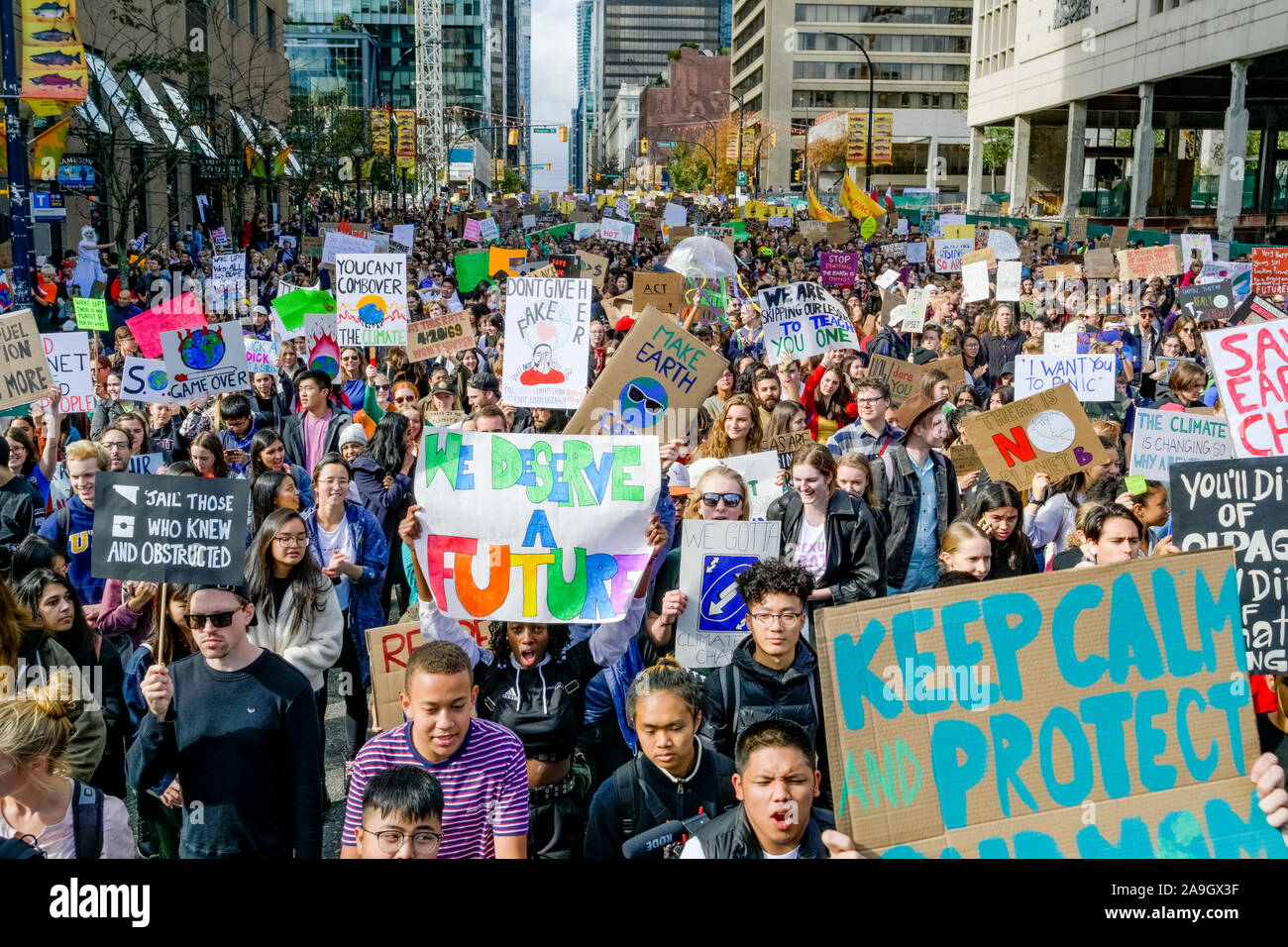 Sustainabiliteens menés par les jeunes, le climat mondial, grève, Vancouver, British Columbia, Canada Banque D'Images