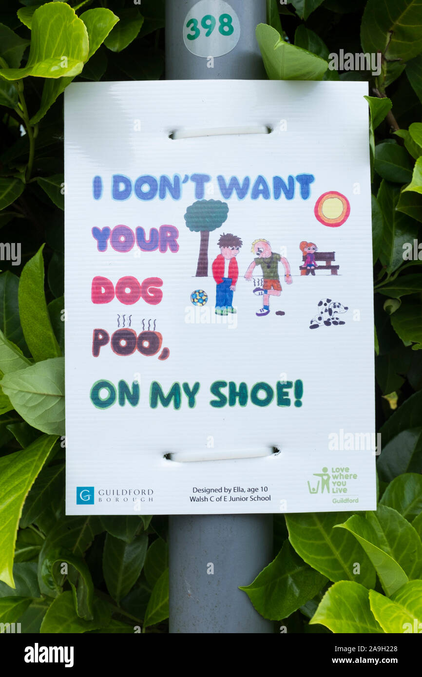 Amusant dessin d'enfant qui demande les propriétaires de chiens à éclaircir après leurs chiens Banque D'Images