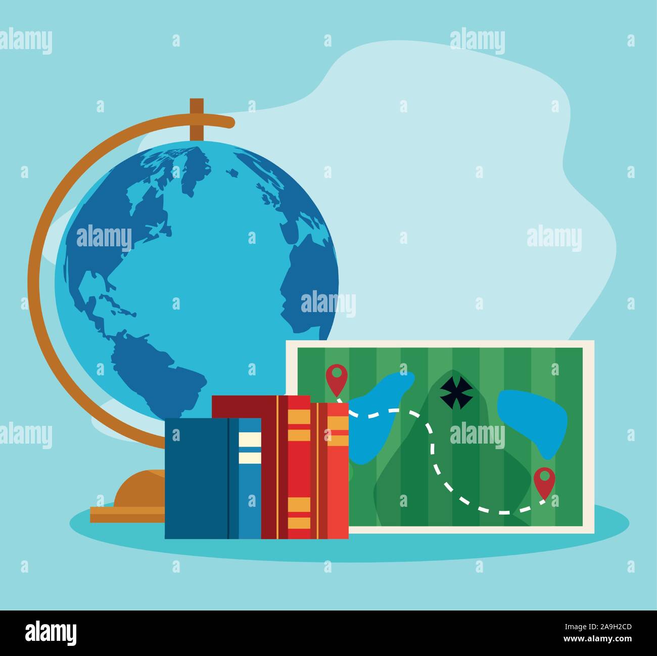 Géographie L'outil avec une carte et des livres universitaires Illustration de Vecteur