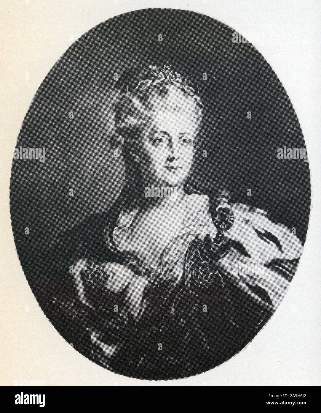 L'impératrice Catherine II, grand-mère d'Alexandre Ier. Gravure de G.Skorodoumov, d'après un tableau de F.Rokotov Banque D'Images