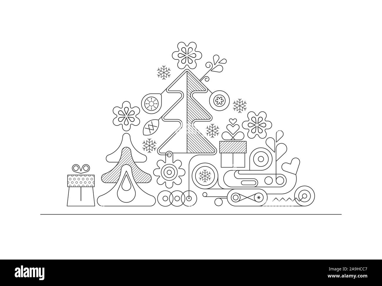 Les couleurs néon silhouettes isolé sur un fond noir d'illustration vectorielle de l'arbre de Noël. Illustration de Vecteur