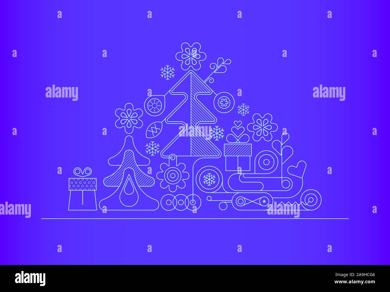 Blanc isolé sur un fond rouge foncé Christmas Background vector illustration. Conception avec arbre de Noël, Décorations de Noël et des cadeaux Illustration de Vecteur