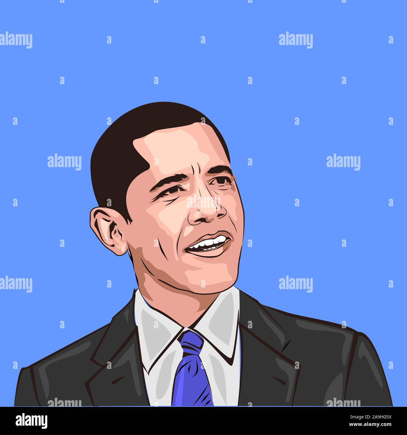Illustration vecteur de Barack Obama. Le président des États-Unis d'Amérique. Les peuples africains. peau noire. face close up vector cartoon. Illustration de Vecteur